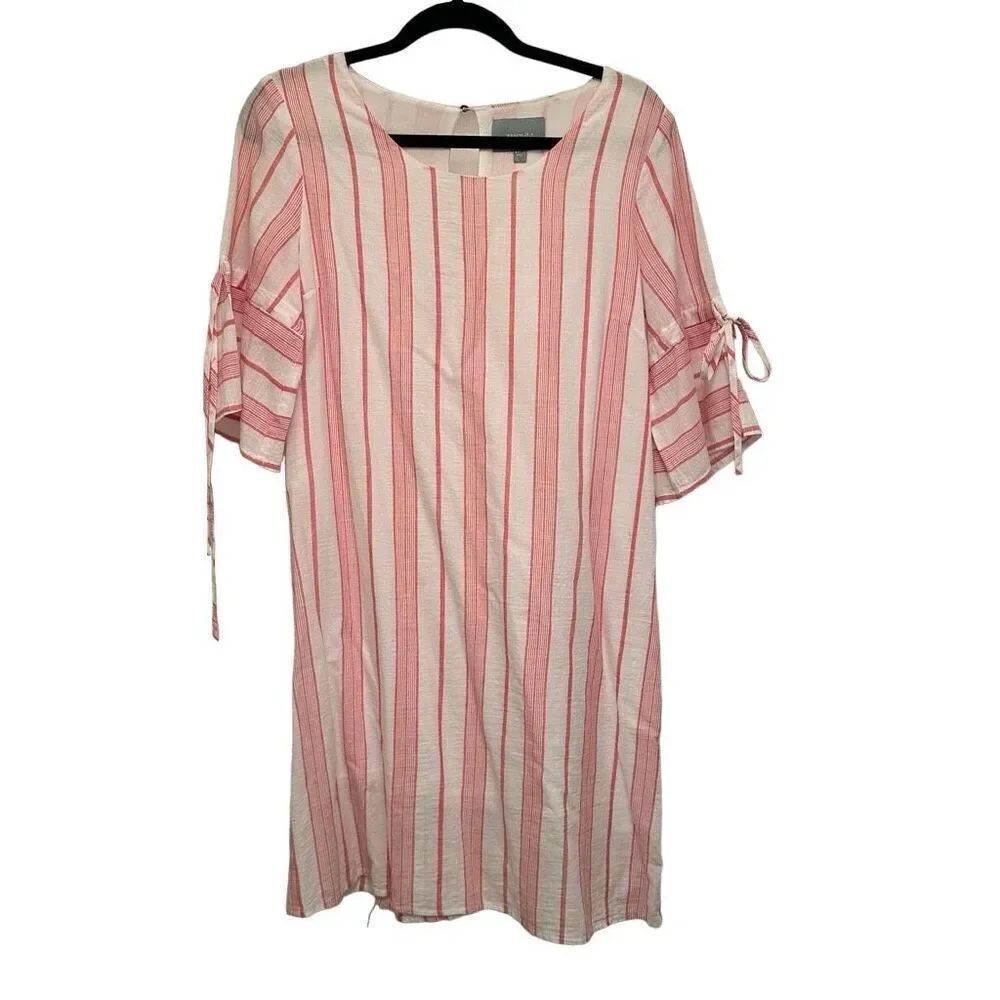 Skies are blue red striped cotton dress- size M